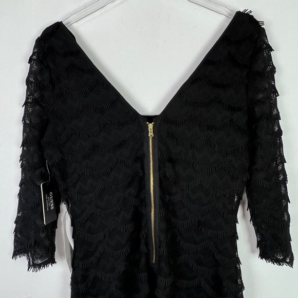 NWT Guess Black Kira Scalloped Eyelash Fringe Lace Dress LBD Size 10 NEW I991 - Picture 10 of 11